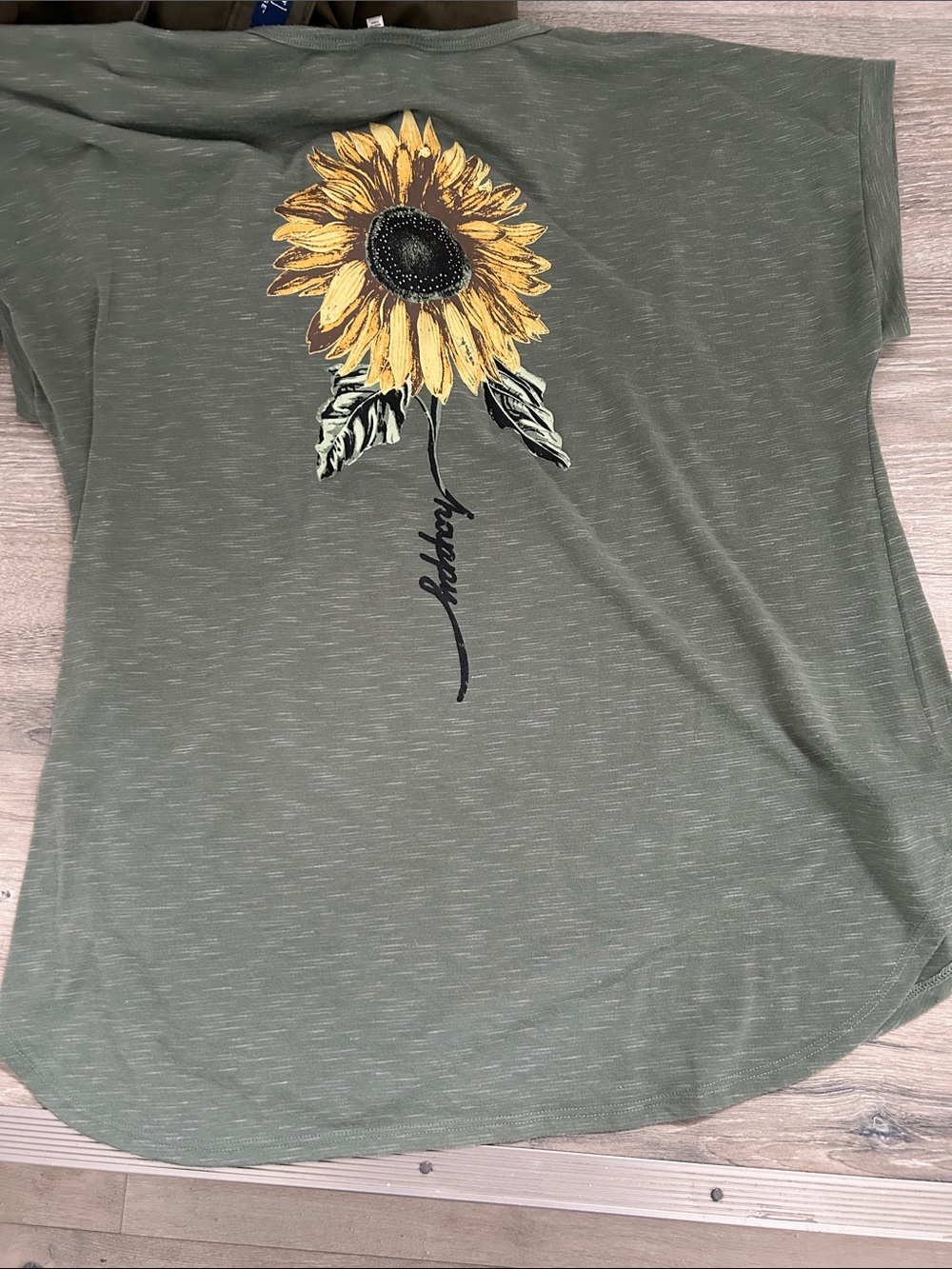 Rue21 Olive Green Tee with Yellow Sunflower Graphic
